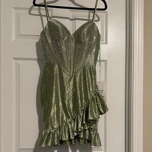 Green Mini Dress with Ruffle Detail
